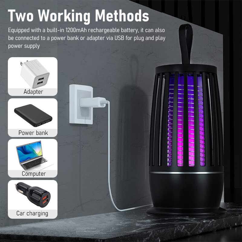 HASTHIP UV Mosquito Mosquito Killer Lamp with Night Light and1200mAh Battery, Quiet Electronic Insect Killer Machine and All Common Flies, Hanging Electric Bug Zapper for Indoor Outdoor Camping