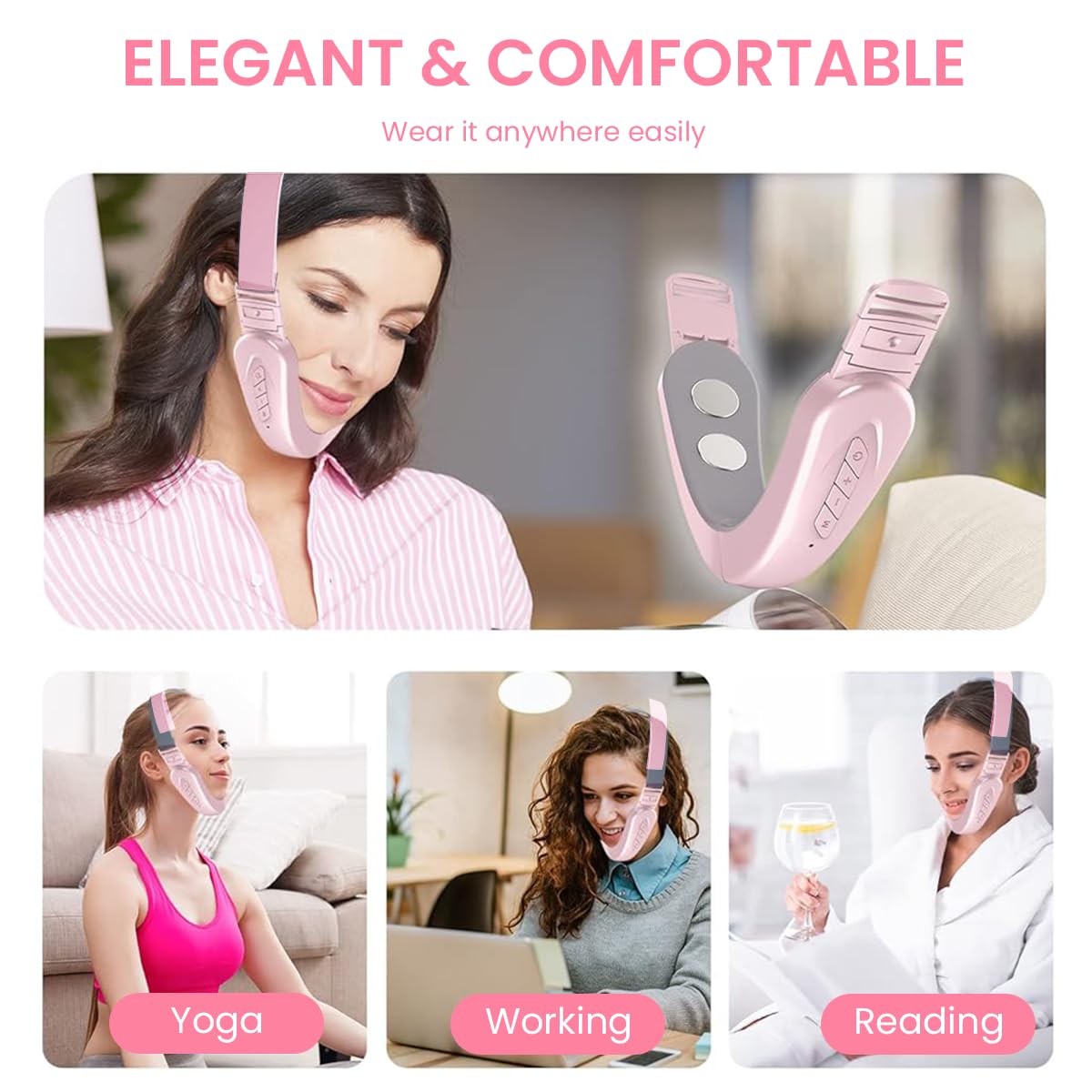 HANNEA V Line Face Lift Massager, Blue Light Double Chin Reducer For Women - 6 Modes, Activate Skin Elasticity, Improve Double Chin, Portable - For Home, Office & Travel