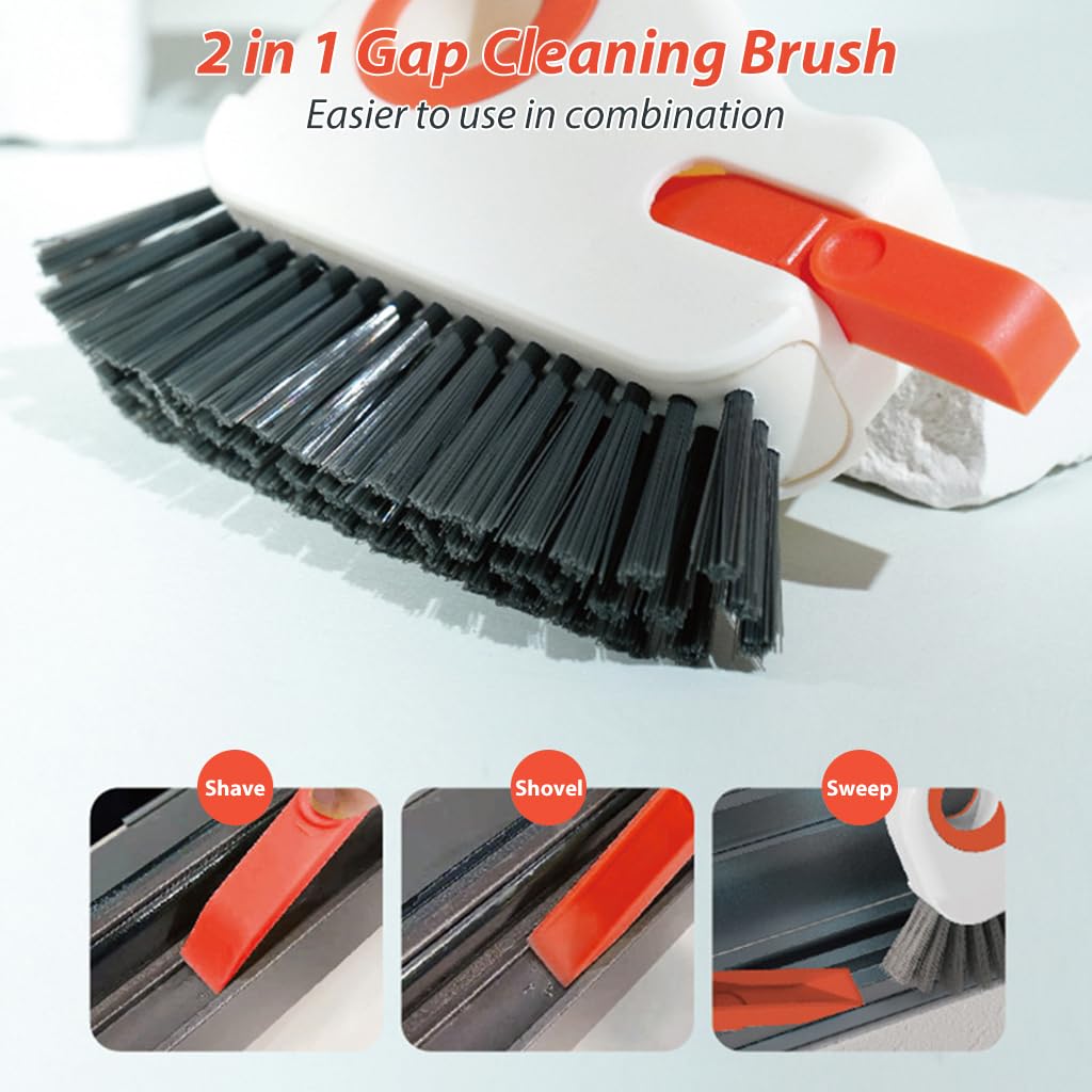 HASTHIP 2 in 1 Groove Cleaning Brush Window Track Cleaning Tools, Multifunction Bristle Crevice Cleaning Brush with Hidden Scraper, Grout Cleaner Grip Brush for Sliding Door Track