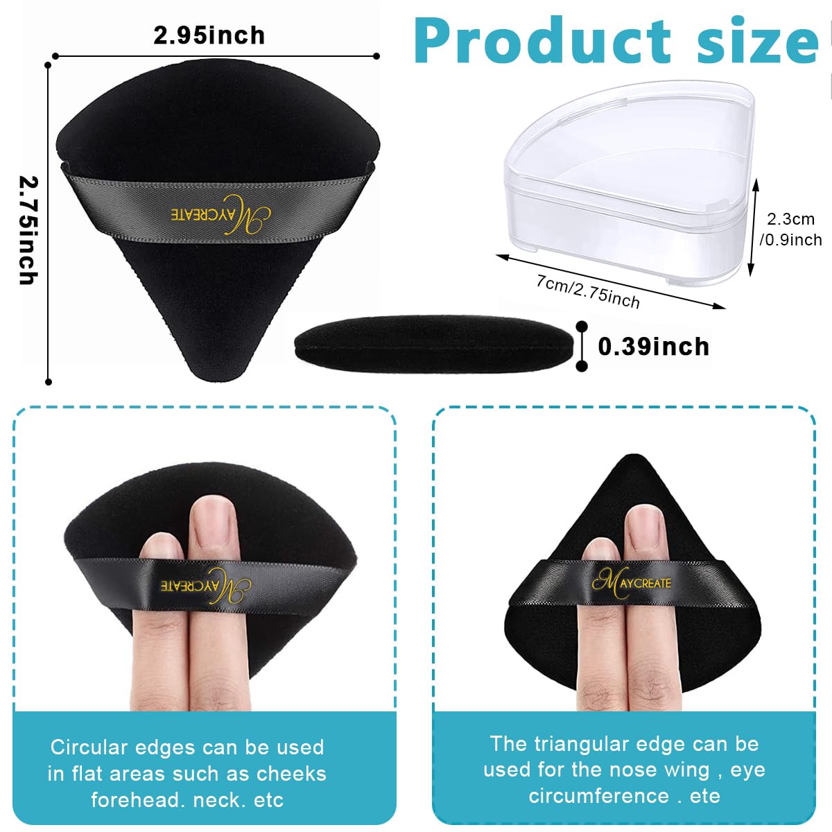 MAYCREATE 4pcs Triangle Powder Puff Makeup Sponge Puff with Case, Soft Cosmetic Face Makeup Puff for Loose Powder - Reusable, Skin-Friendly, Wet and Dry Use (Black)