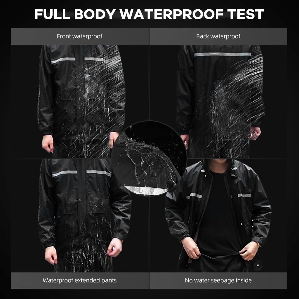 GUSTAVE Men Rain Suit 2-Piece Adult Rain Jacket Hoodie with Transparent Wide Brim Double Oxford Cloth Rain Coat with Mesh Lining Dual Hood Brim Reflective Rain Suits Rain Trousers, XXXL
