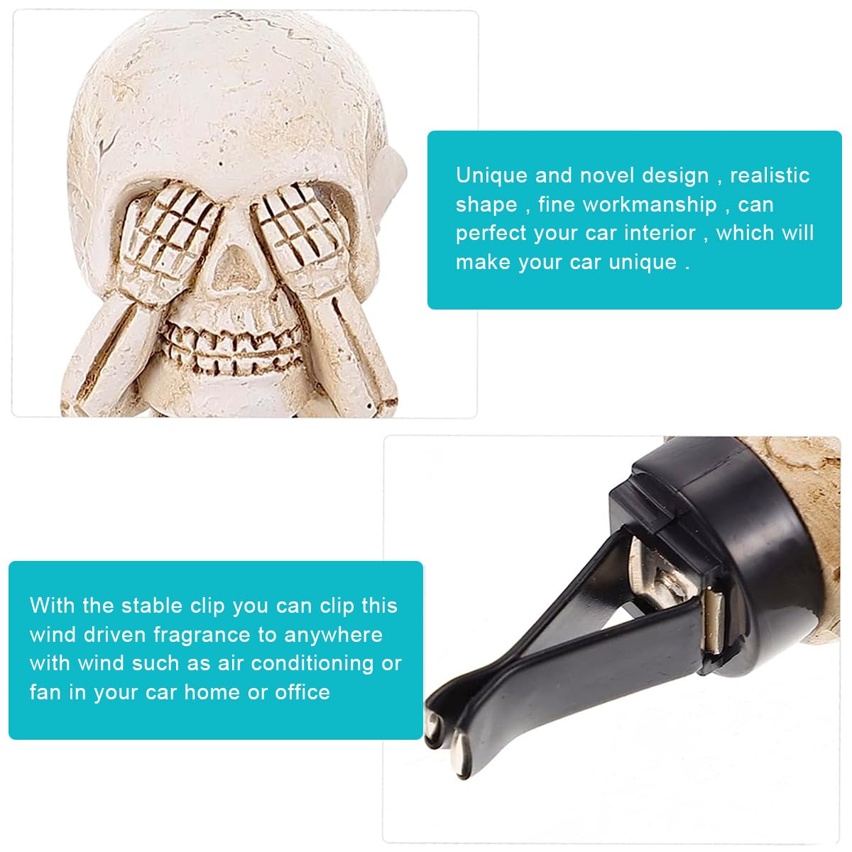 STHIRA kull Car Air Fresheners Car Fragrance Air Freshener Cartoonish Car Air Fresheners Resin Skull Clip On Air Fresheners on Air Vent Funny Skeleton Car Air Fresheners Car Interior Decoration Gifts