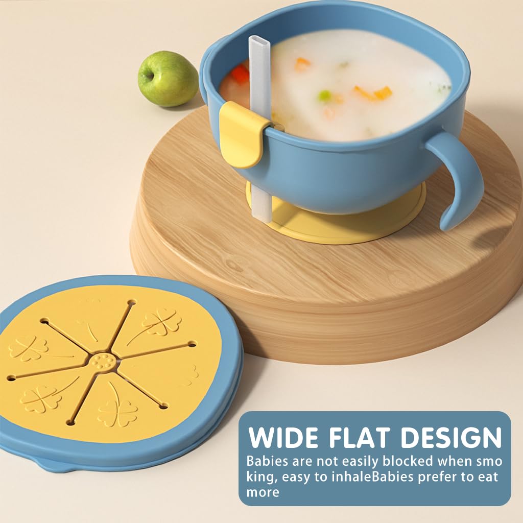 SNOWIE SOFT Baby Food Bowl 250ml Food-Grade Silicone Food Bowl Snack Cup Dual Ear Toddler Snack Cup Baby Sippy Cup Soup Bowl with Sippy & Lid, Bottom Suction Cup Design, Dishwasher Safe