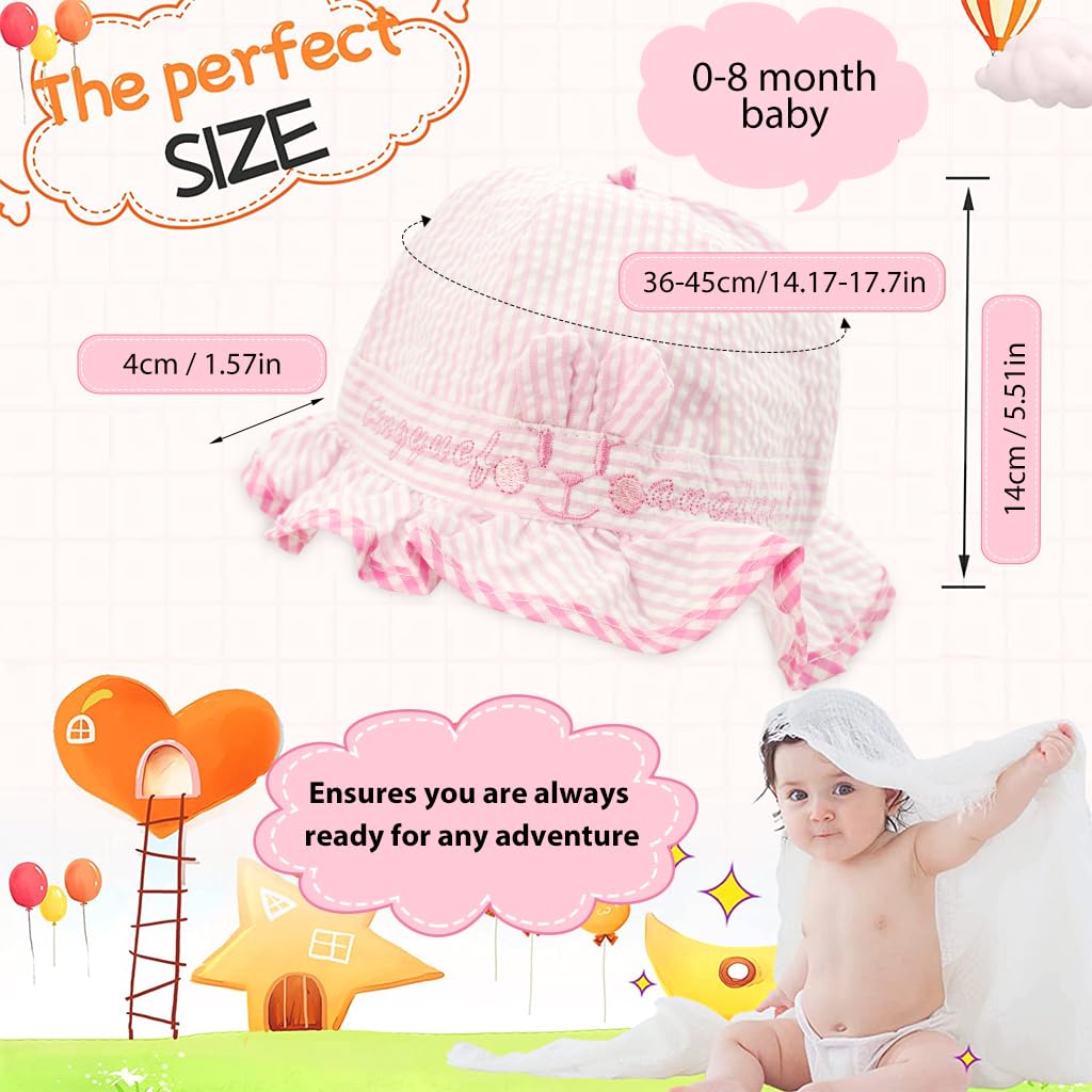 SNOWIE SOFT Baby Hat Baby Girls Cap Cute Baby Girls Sun Hat for Toddler Girls Cotton Baby Hats for Girls Stripy Bucket Hat for Outdoor UV Protection Hat for 3-12 Month, Pink