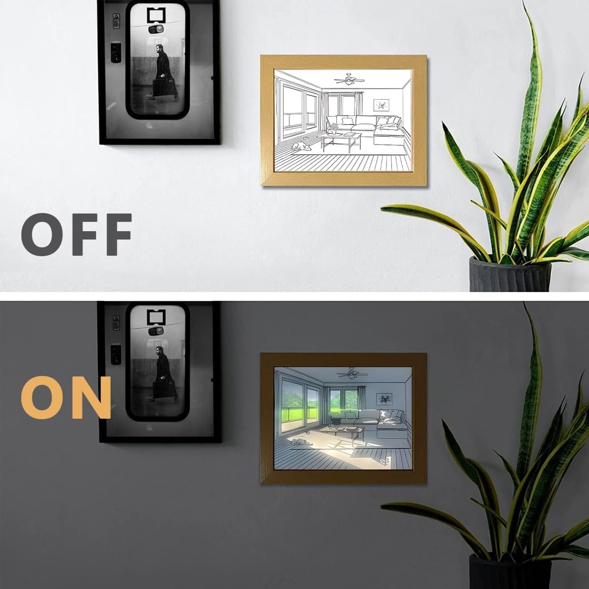 HASTHIP Wooden Framed Art Wall Lighting Painting Decoration, LED Glowing Photo Frame, Adjustable Acrylic Glass Painting Decorative, USB Powered, 3 Lighting Modes, Wall Decor for Home Bedroom (A)