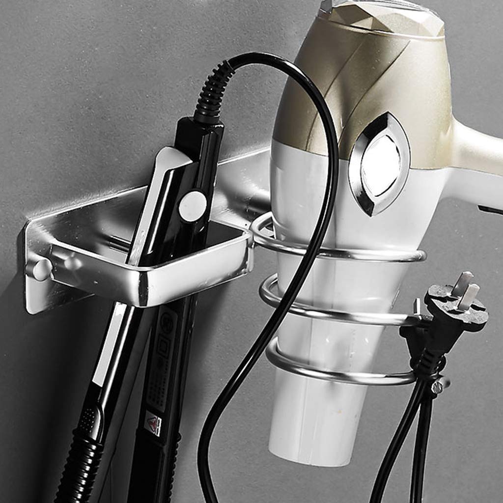 HASTHIP Professional Wall Mounted Blow Hair Dryer Holder Shelf Rack Stand Hanger Straightener Organizer with Two Holes Rack