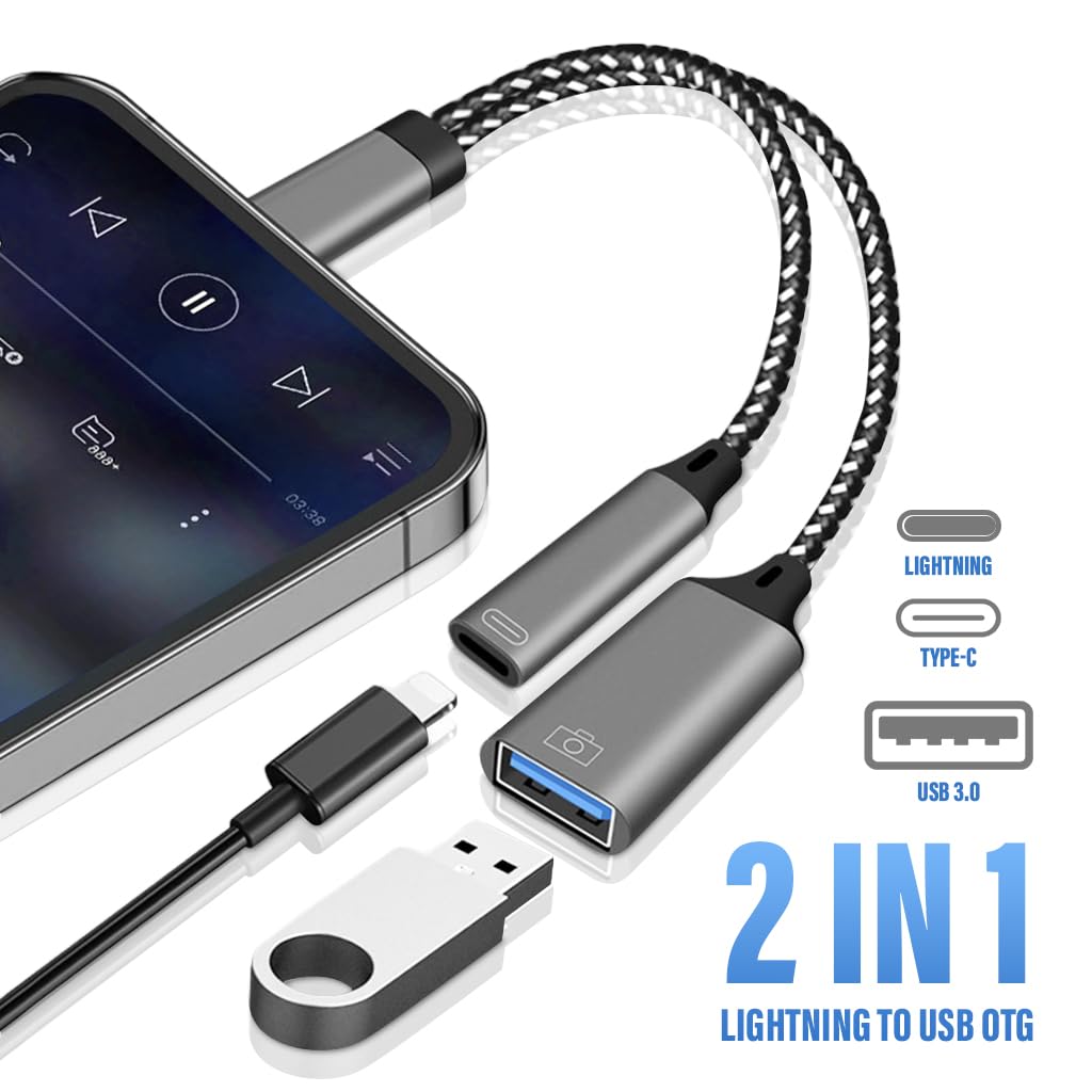 Verilux USB Adapter for iPhone, Lightn-ing to USB C /USB A Portable USB 3.0 35W Fast Charging USB C Adapter Support Data Sync USB C Adapter for iPhone 14/13/12/11, iPad Air