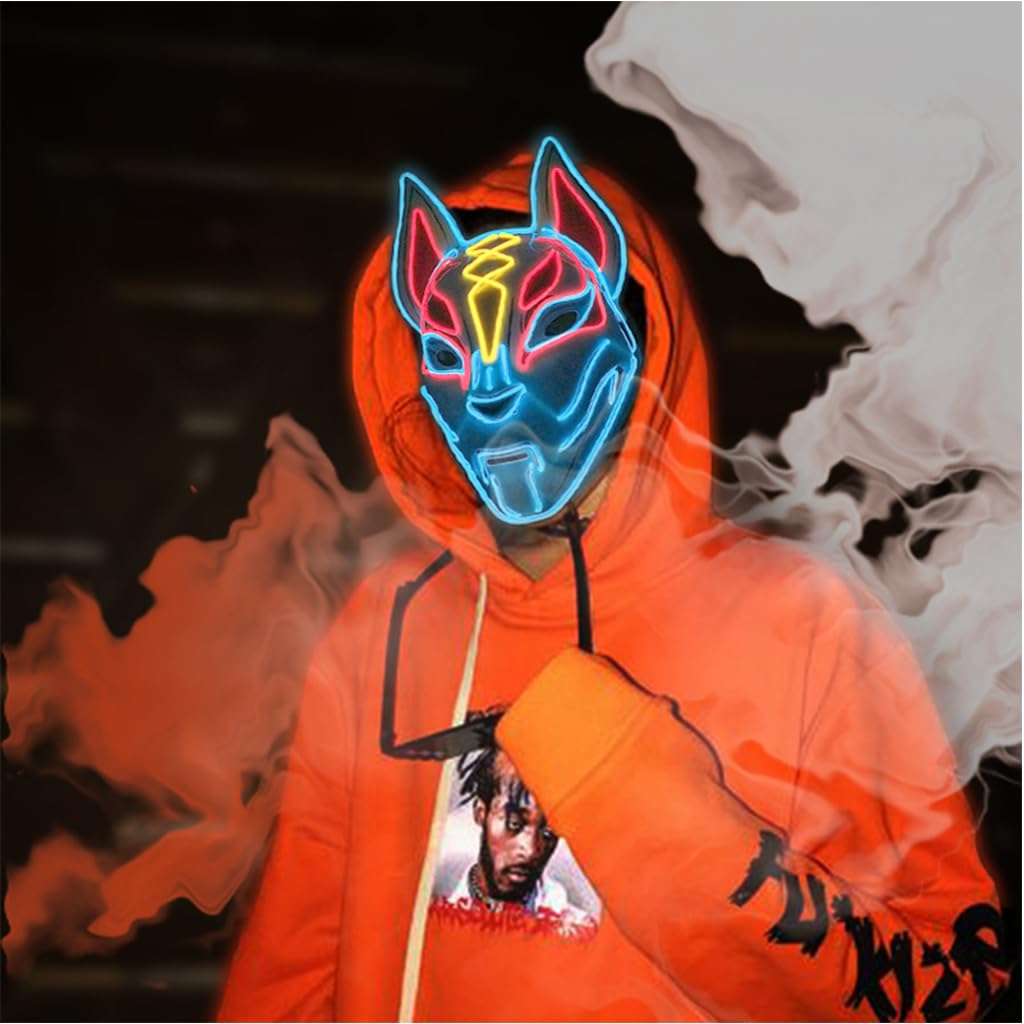 Optifit Halloween Mask, Fox Mask LED Mask, Fortnite Light-up Mask for Halloween Cosplay Game Party Props, Face Cover with Head Strap Dress-Up, Gift for Fortnite Gamer (Blue)