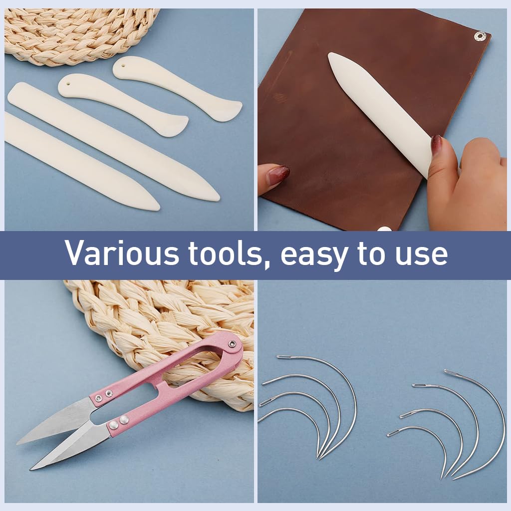HASTHIP 33 Pcs Bookbinding Kit with Stitching Needles, Paper Creaser Tool, Waxed Thread, Awl, DIY Leather Craft Tools for Stitching, Burnishing, DIY Bookbinding