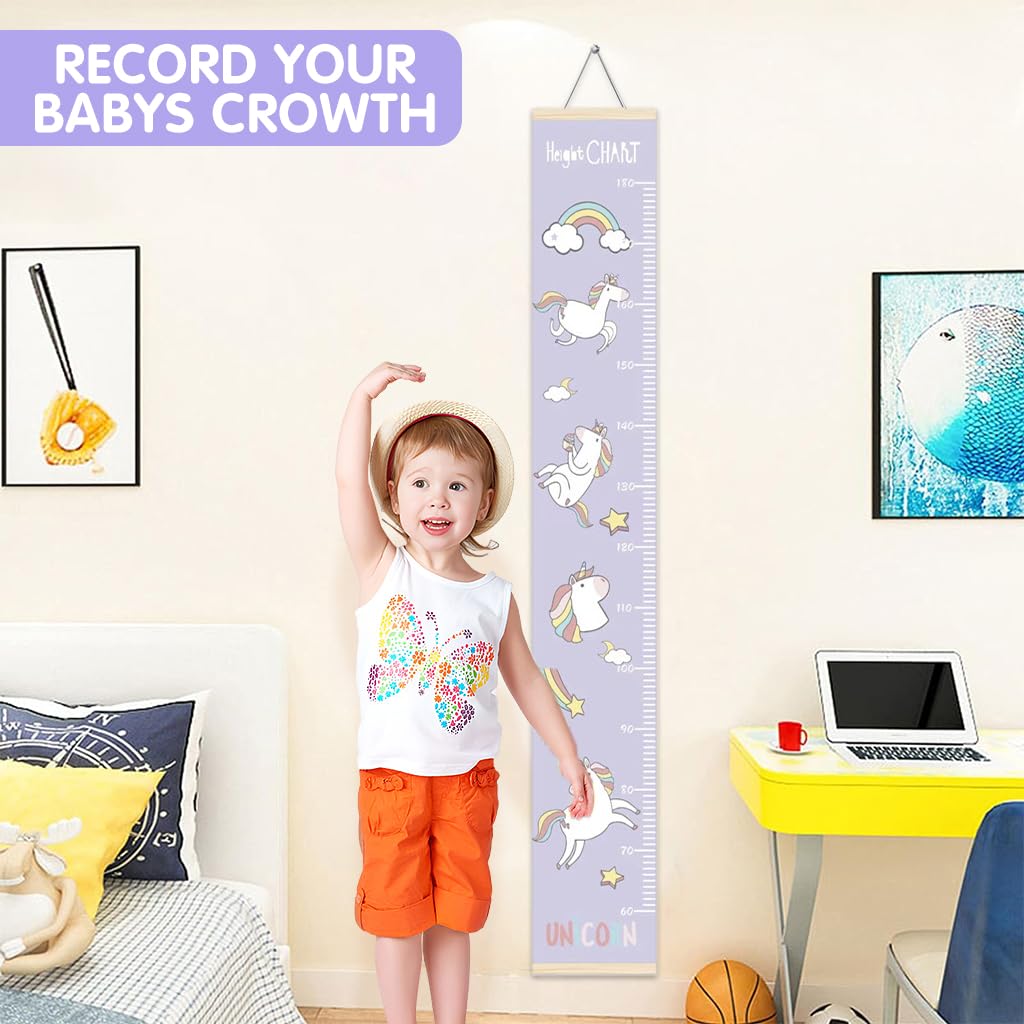 SNOWIE SOFT Cartoon Unicorn Growth Chart for Kids 60-180cm Wall Hanging Growth Chart for Kids & Teenagers Canvas Cartoon Growth Chart Waterproof Canvas Growth Chart for Kid's Room