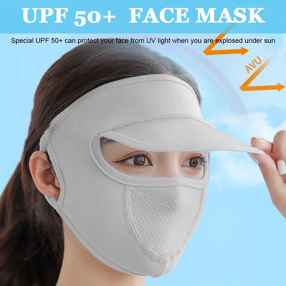 PALAY Sun Hat for Women with Face Mask, Breathable Face Cover for Women Sun Protection Cap, Adjustable Silky Cooling Sun Visor for Bike, Fishing, Cycling - All Season Use (UPF 50+, Grey, Washable)