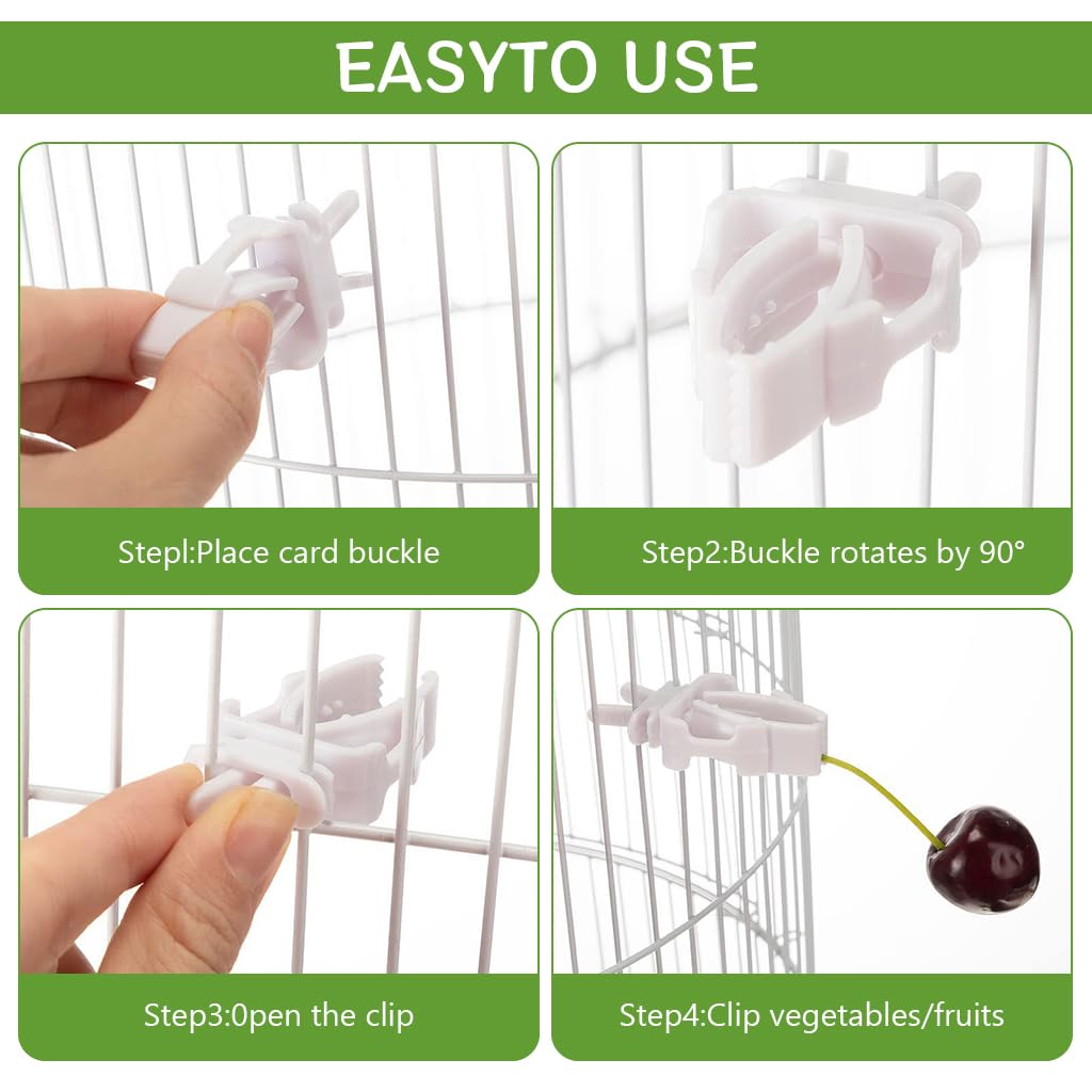 Qpets Pet Food Clip, 6Pcs Bird Food Clips Holder for Cage Fruit Slice Clip Holder for Cage Plastic Bird Food Clip for Fruit Slices, Vegetable Leaf, Stem