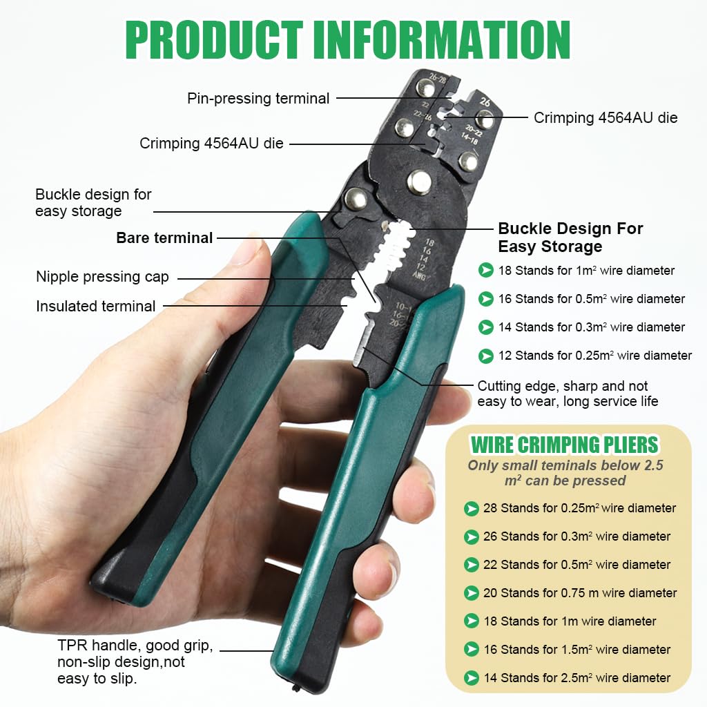 HASTHIP 200Pcs Electrical Crimping Connectors with Wire Crimper Tool 4 Sizes Crimping Connectors Insulated Wire Terminals Crimp Terminals Universal 22-10 AWG Wire Crimper Tool Electrical Connectors