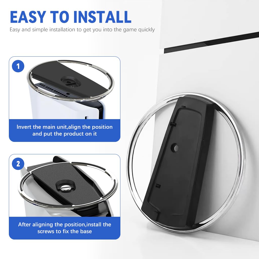 ZORBES Vertical Stand for PS5/PS5 Slim Consoles Slim PS5 Holder Stand with Metal Ring Base Anti-slip Vertical Stand for PS5/PS5 Slim Consoles