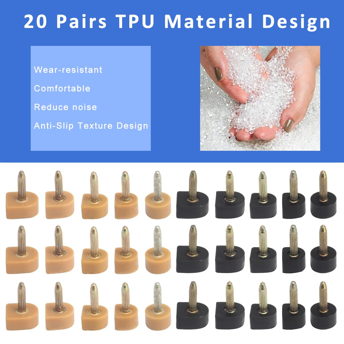 HASTHIP 20 Pairs High Heel Tips Replacements High Heel Tips Black & Beige U-shape Heel Tips Small Round Heel Tips 12.5mm/11mm/10mm/9mm High Heel Tips with Plier, for Replacing Worn-out Heel Tips