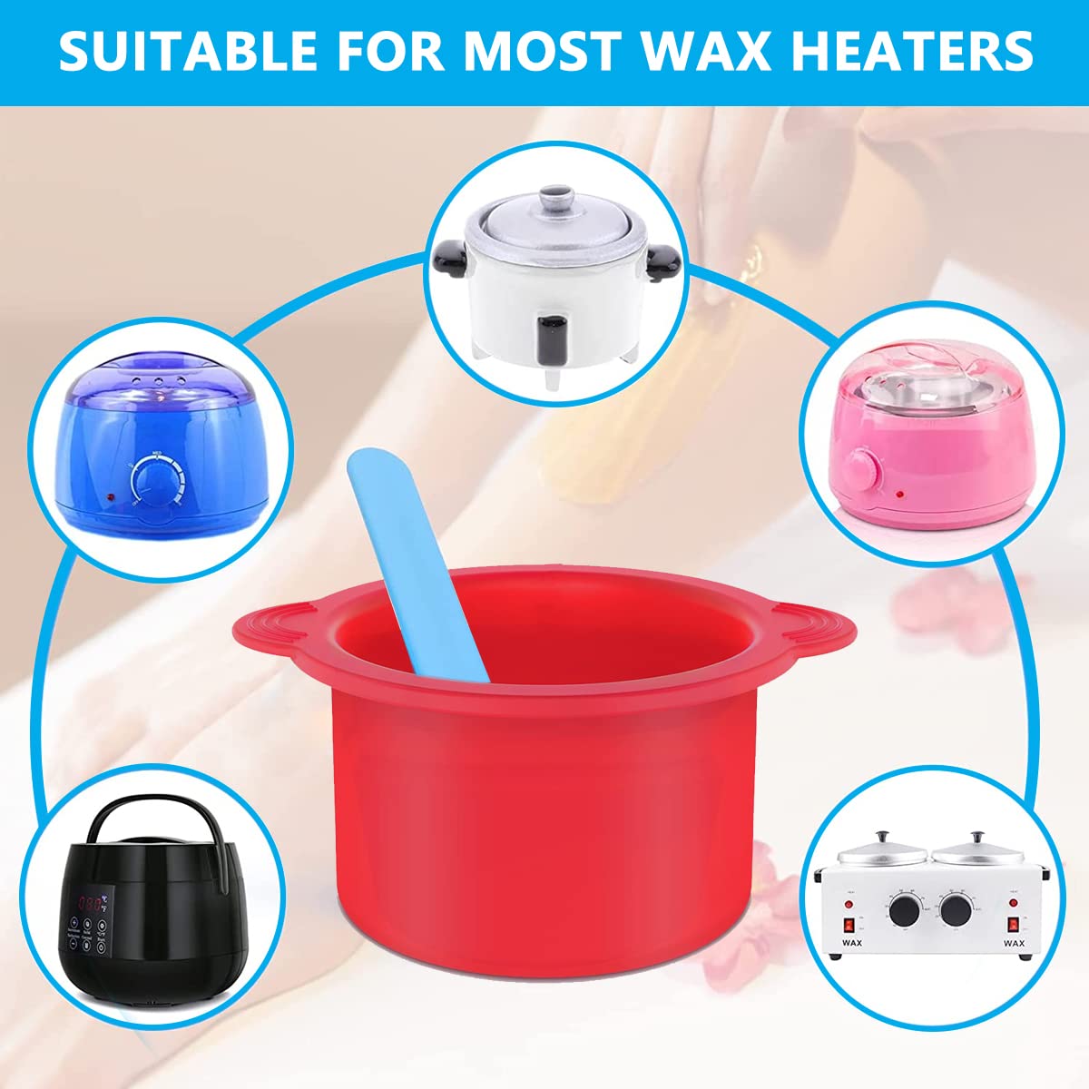 MAYCREATE 2pcs Silicone wax bowl, Wax Pot Replacement Reusable for Wax Warmer with 2 Stirring Sticks, Wax Warmer Silicone Bowl Compatible with 14oz-16oz Electric Waxing Kits, Style A