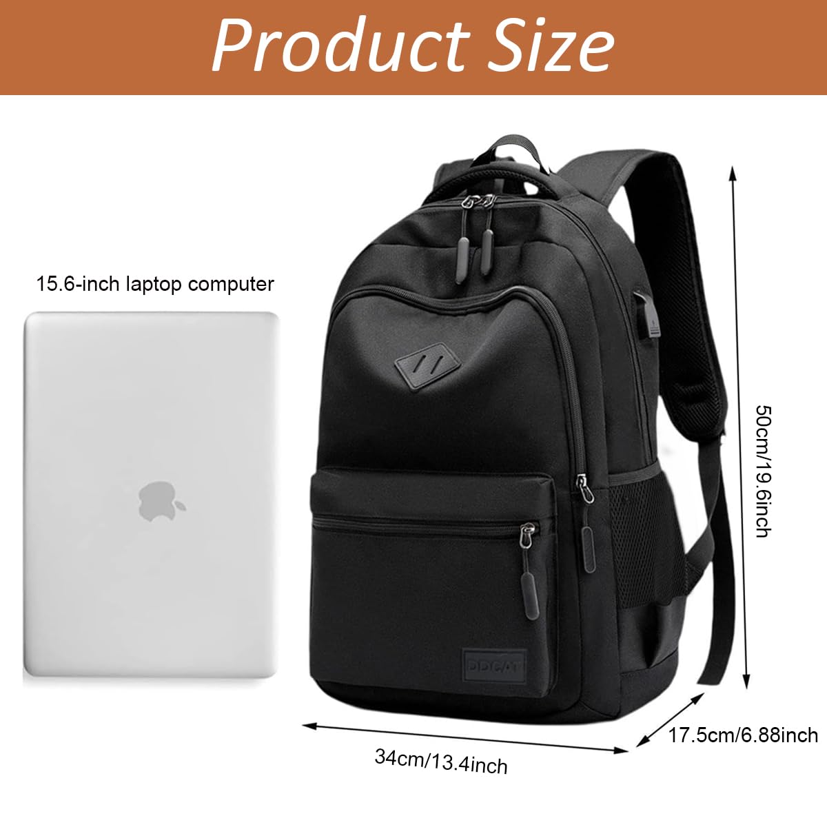 GUSTAVE Large Backpack Multi Compartment Travel Backpack Black Waterproof Oxford Cloth Business Backpack Padded Shoulder Strap Design Laptop Backpack Casual Backpack for School, Travel, 34x17.5x50cm