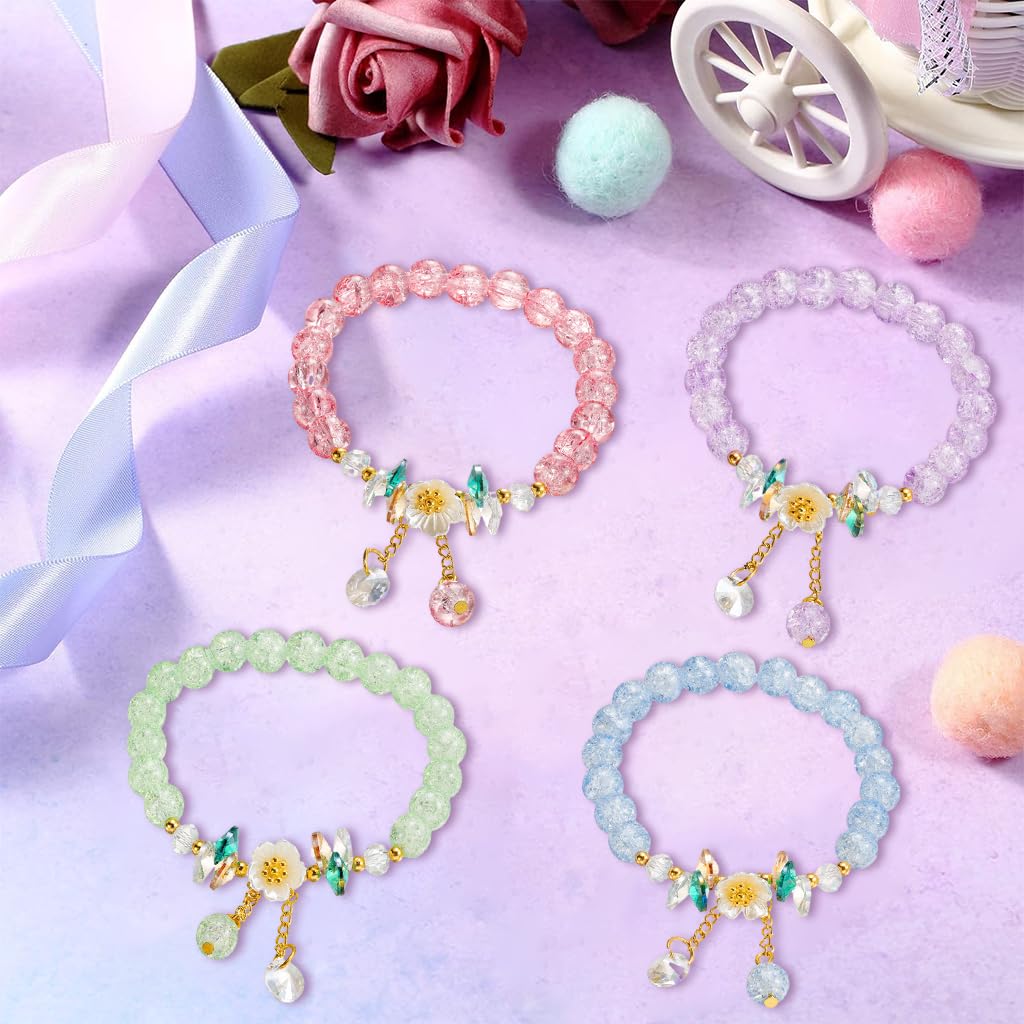 SANNIDHI 4pcs Crystal Beads Bracelet for Girls, Floral Charm Friendship Bracelet BFF Bracelet for Girl Kids Gift Christmas Party Favors