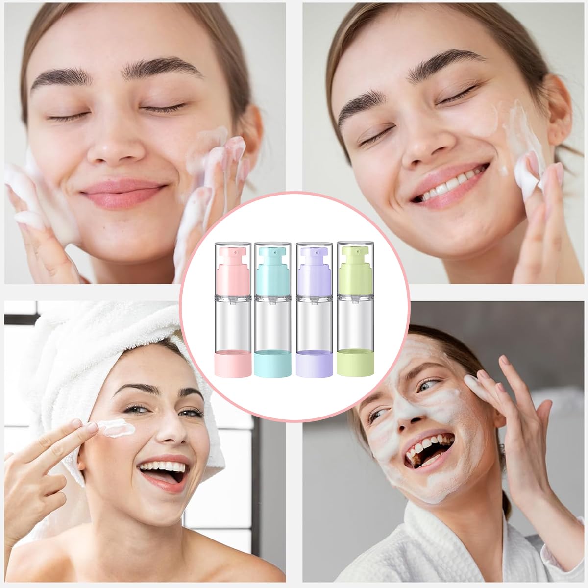 MAYCREATE 4pcs 30ml Vacuum Pump Bottles, Refill Travel Bottles for Toiletries, 3 Cream Bottle and 1 Spray Bottle Combo, Travel Dispenser Bottle Kit for Shampoo Lotion Foundation
