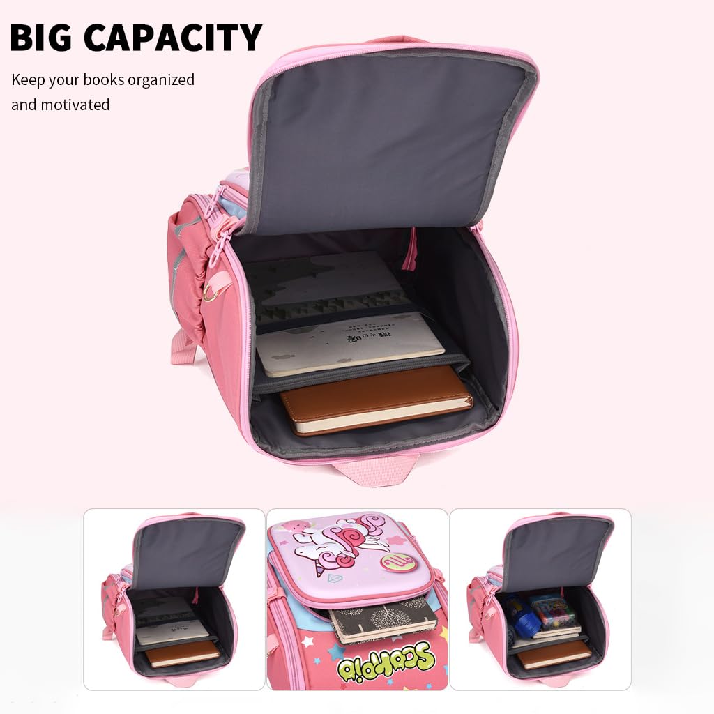 PALAY Girls School Backpack Unicorn Cartoon Backpack with Pencil Pouch Primary Bookbag Girls Backpack for School, Travel, Burden-relief Backpack School Gift for Kids 6-12 Years Old