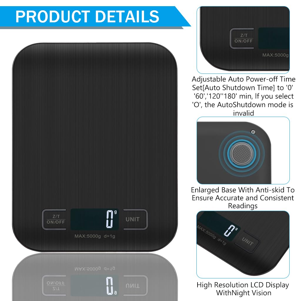Supvox LCD Kitchen Scale 10kg/1g Precision Digital Scale with Measuring Bowl & Stainless Steel Tray, USB Rechargeable Switchable Units, Backlit Display, Ideal for Baking & Cooking