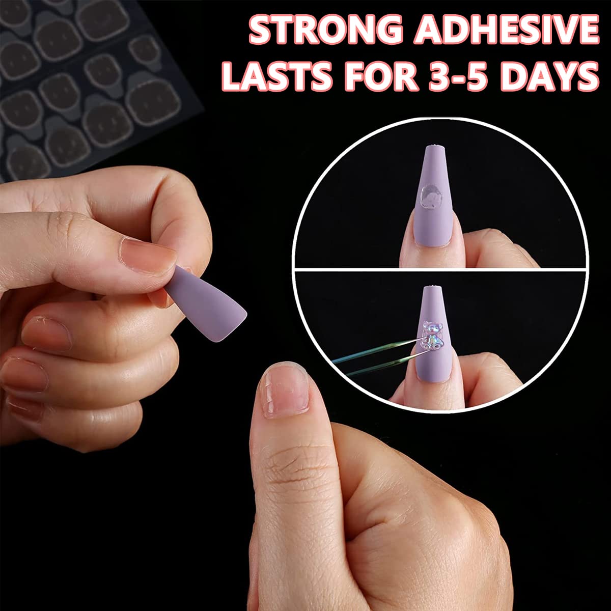 MAYCREATE 720pcs Double-Side Nail Adhesive Tabs, Nail Glue Stickers False Nail Jelly Gel Glue Tabs Nail Glue Transparent Flexible Adhesive Fake Nails Tab for Press on Nails