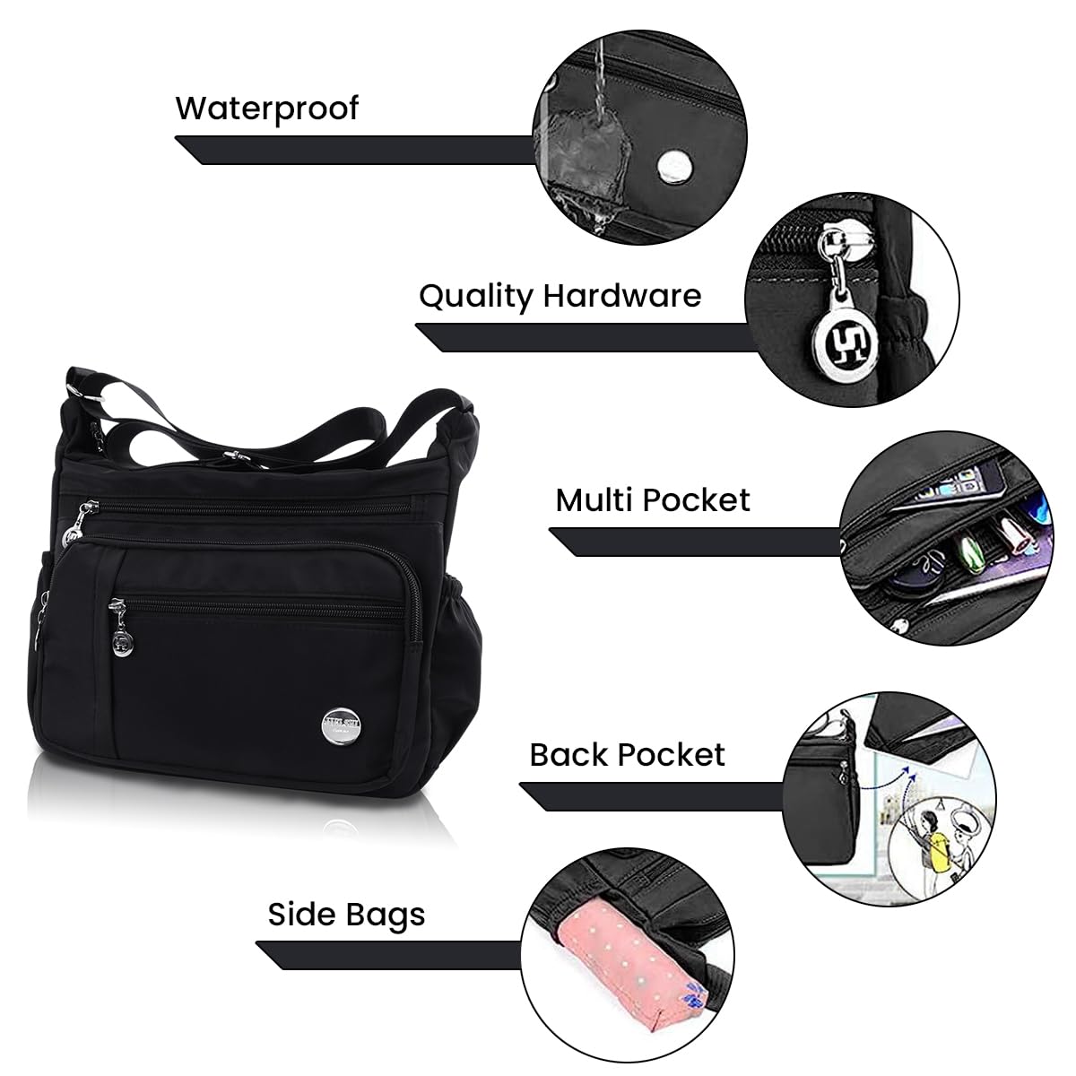 PALAY Women Shoulder Handbag Roomy Multiple Pockets Bag Ladies Crossbody Purse Fashion Tote Top Handle Satchel