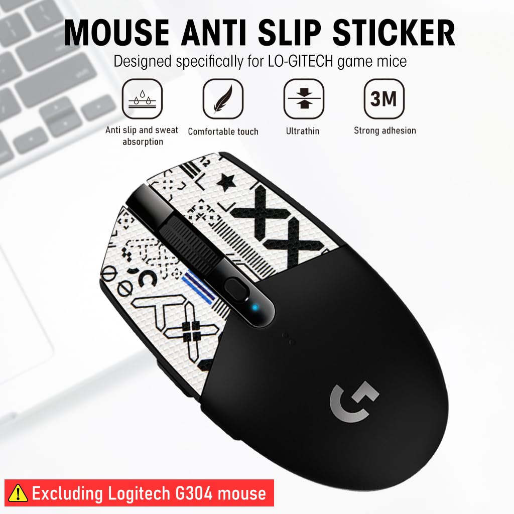 Verilux Mouse Grip Tape for Lo gitech G102/G304 Gaming Mouse Skin, Pre-Cutted Self-Adhesive Mouse Grip Tape Fashion Sweat-Proof Mouse Grip Tape (Mouse is not Included)