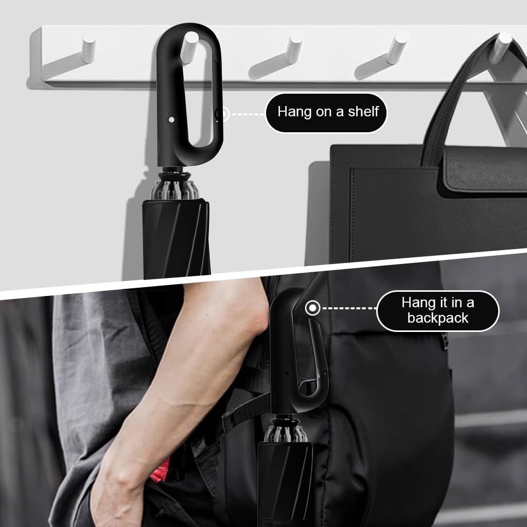 PALAY Large Umbrella for Men Women with Reflective Strap, 50'' Automatic Open/Close Windproof Travel Folding Umbrella, Reinforced 10 Dual Ribs, 99 UV Protection Umbrella with Carabiner Handle Design