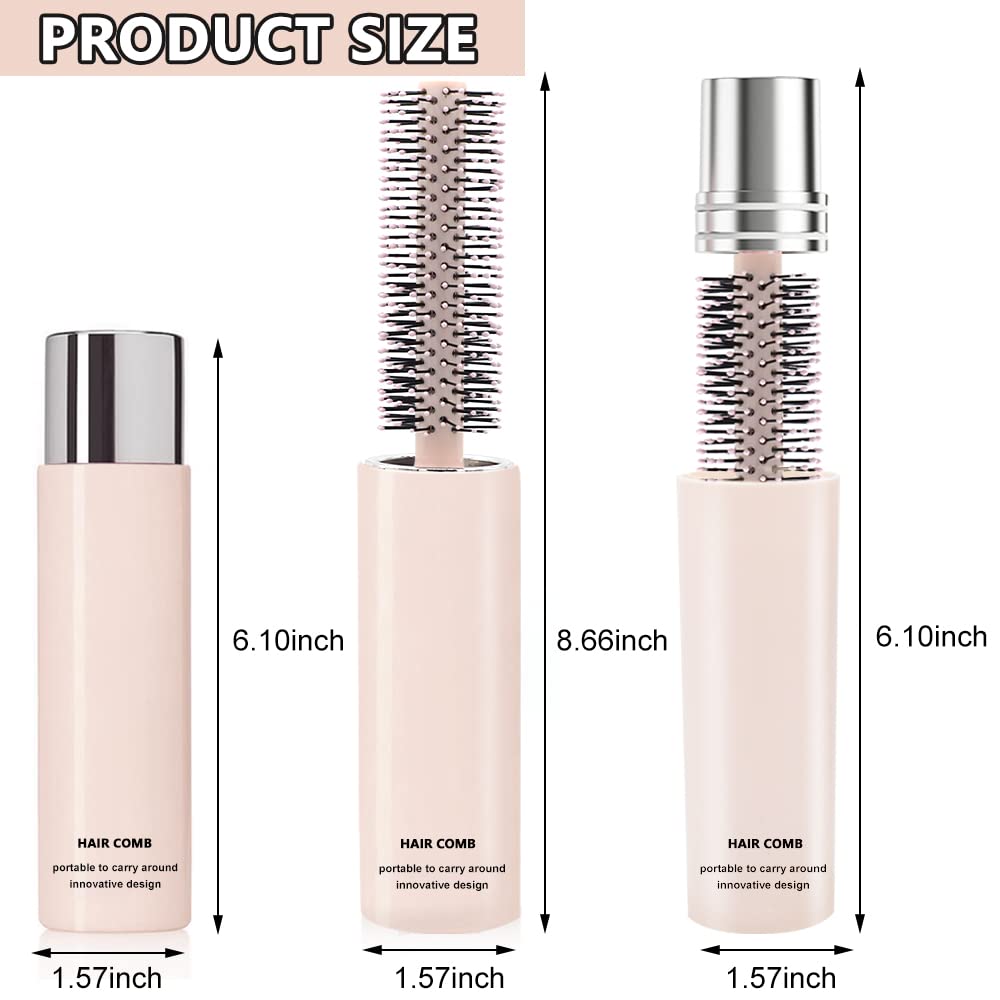 MAYCREATE Small Hair Brush for Women Girls, Retractable Pocket Hair Comb for Travel, Creative Portable Hair Styling Curling Straightener Brush for Hair, Silicone Massage Tips Design