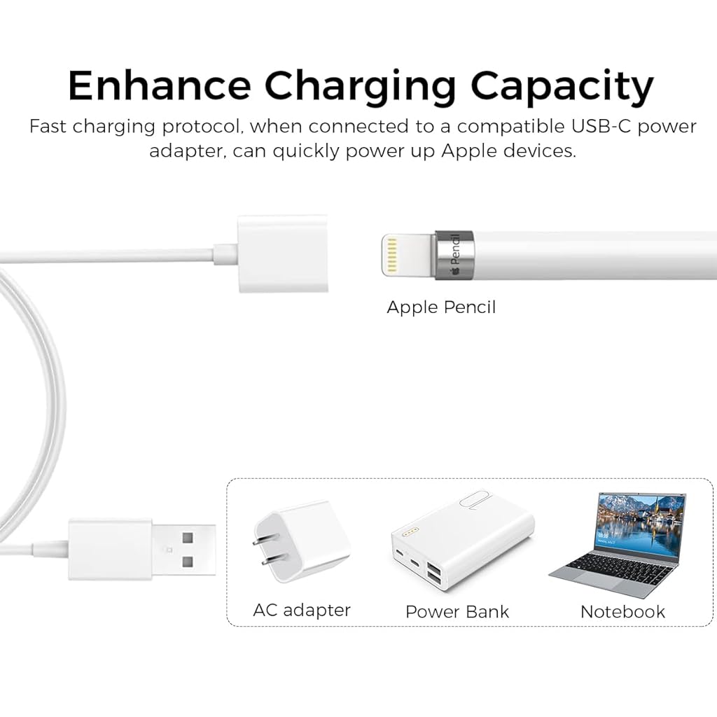 ZORBES USB C to Light-ning Charging Cable for Apple Pencil, 3.3ft Extension Charging Cable for Apple Pencil 1st Gen, iPad Pro, iPhone Charging Adapter Cable