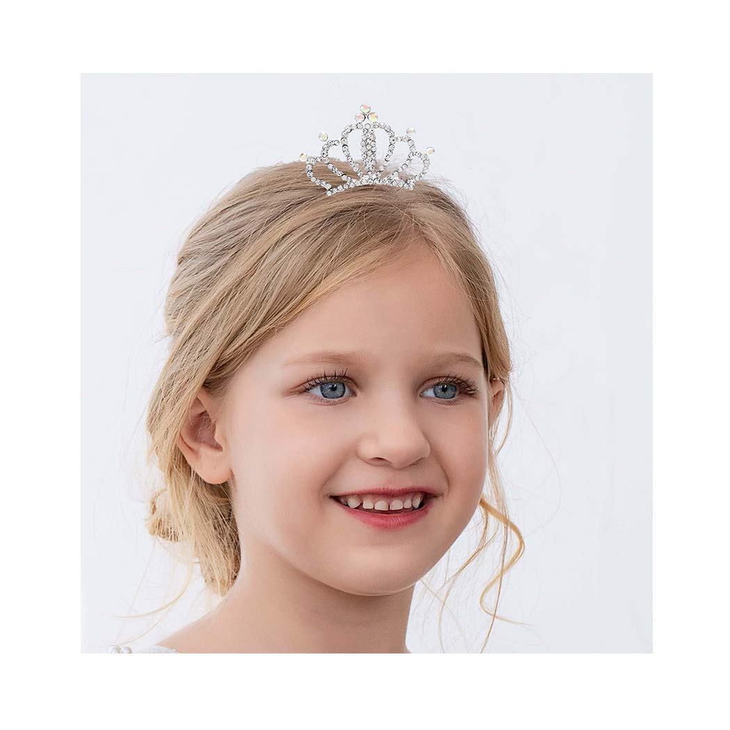 PALAY Crown for Girls Mini Princess Crown Shiny Crystal Tiara Crown with Hair Comb Silver Rhinestone Hair Accessories Crown for Kids Party Birthday Gift