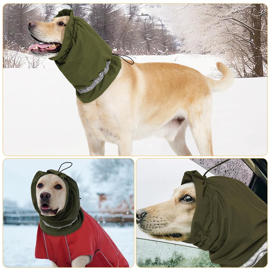 Qpets Pets Comforting Hoodie Ear Muff for Dog Warm Plush Lining Comforting Wrap Outdoor Winter Ear Muff with Reflective Strip Stretchy Adjustable Ear Snood for Dog, Green/L