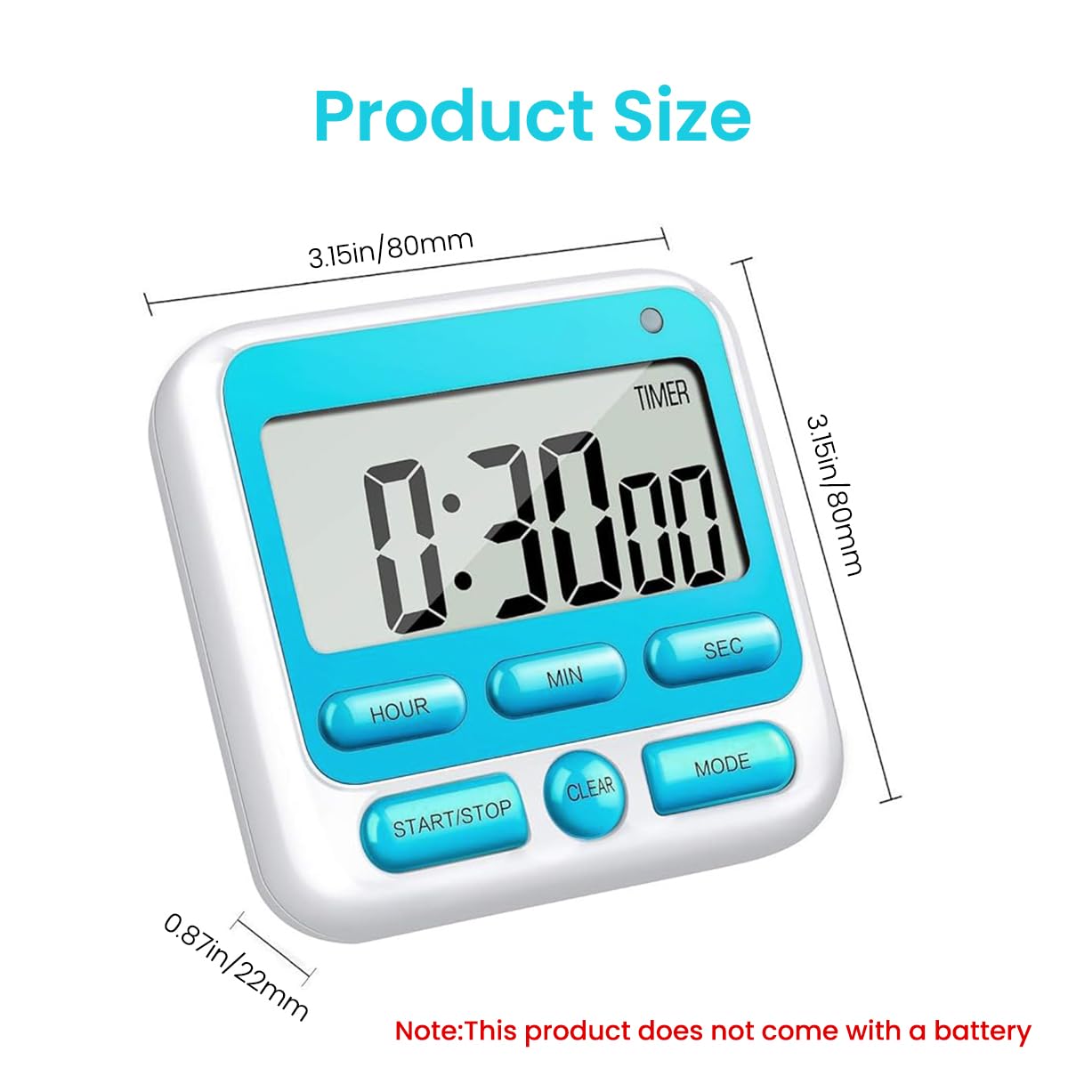 HASTHIP LCD Digital Timer Magnetic Alarm Clock 24hs Countdown Timer Time Reminder Baking Timer with Folding Bracket Battery Powered Timer for Kitchen, Study, Working Out, Blue