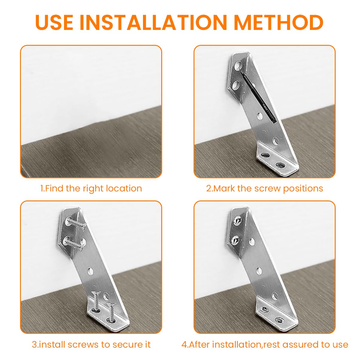 Serplex 10Pcs Shelf Brackets with 60Pcs Screws Corner Braces Corner Supports 90 Degree Bonding Brackets Screw Mounted Stainless Steel Metal Brackets for Wooden Panel, Woodworking, Crafting