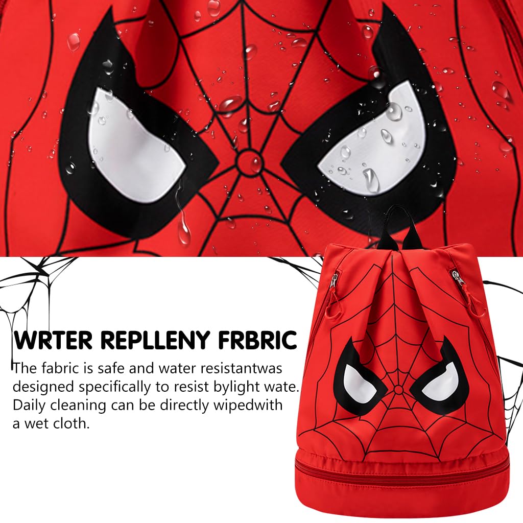 PALAY Swimming Bag for Kids Spider Man Print Shoulder Bag for Kids Large Capacity Backpack for Boys Girls Wet Dry Separation Beach Bag