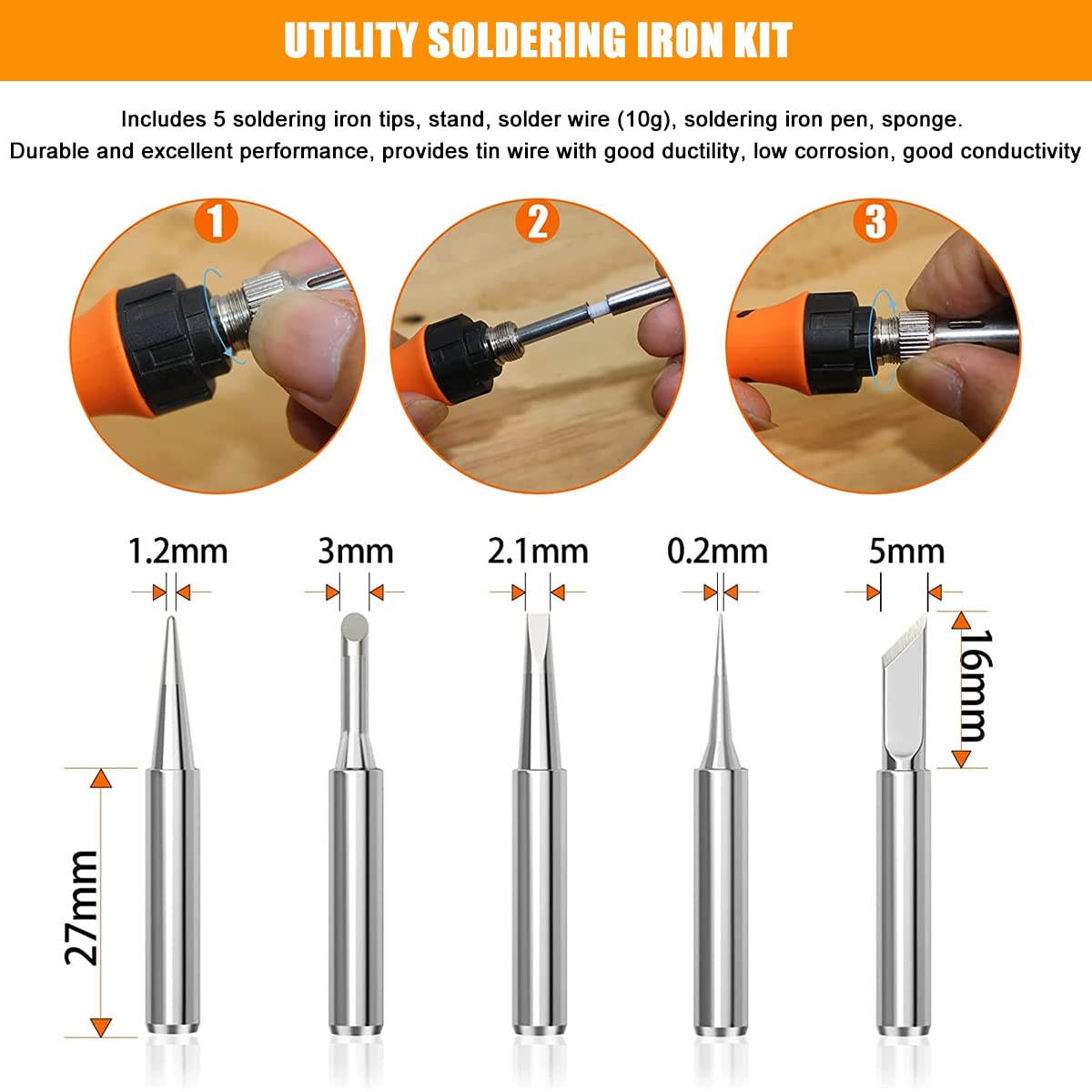 Serplex AC Soldering Iron Kit With 5 Different Soldering Tips & 1 Roll Solder Wire, 80W/220V Temperature Adjustable Soldering Iron With Digital Display Screen, Temperature Range 200-500°C