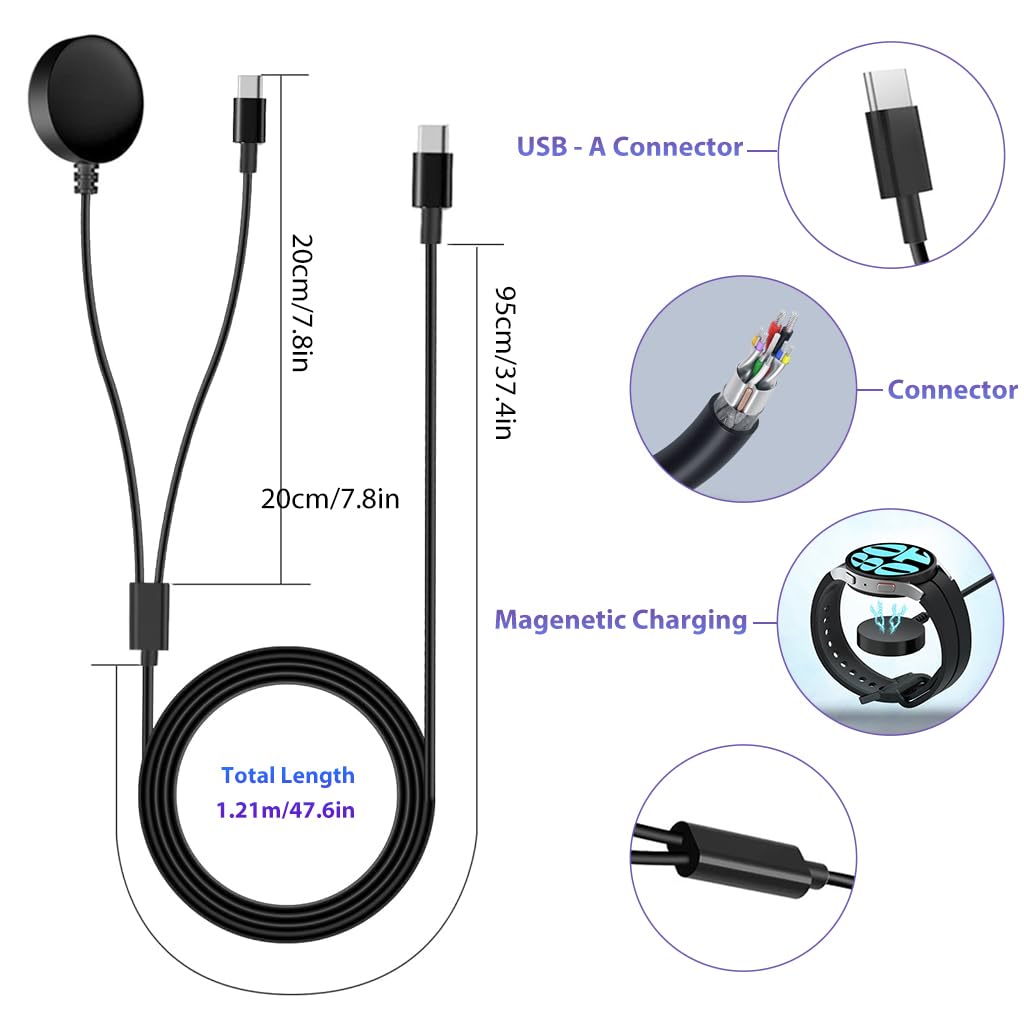ZORBES USB C Wireless Charger for Samsung Galaxy Watch 7 Multifunctional 2 in 1 Mag-netic Wireless Charger Universal USB C Wireless Charger for Galaxy Watch7/Ultar/6/5Pro/4/3, Phone, Tablet