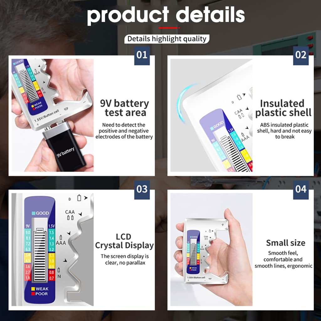 Serplex Battery Tester, Universal Digital Battery Checker For AAA / AA / 9V/ C / D / N / 1.5V Button Cell Battery, Small Accurate Cell Tester, Battery Power Checker (Not For Rechargable Battery)