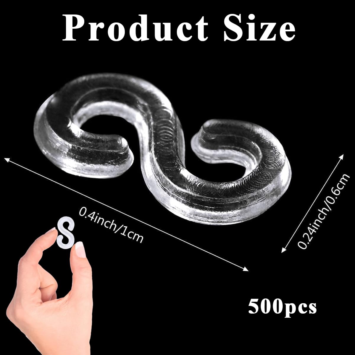 PATPAT Rubber Bracelet Connector Hooks 500Pcs S Connector Clips Clear Plastic Rubber Bracelet Connector Hooks for Loom Band Bracelet Making, DIY Rubber Bracelet Making, Crafting