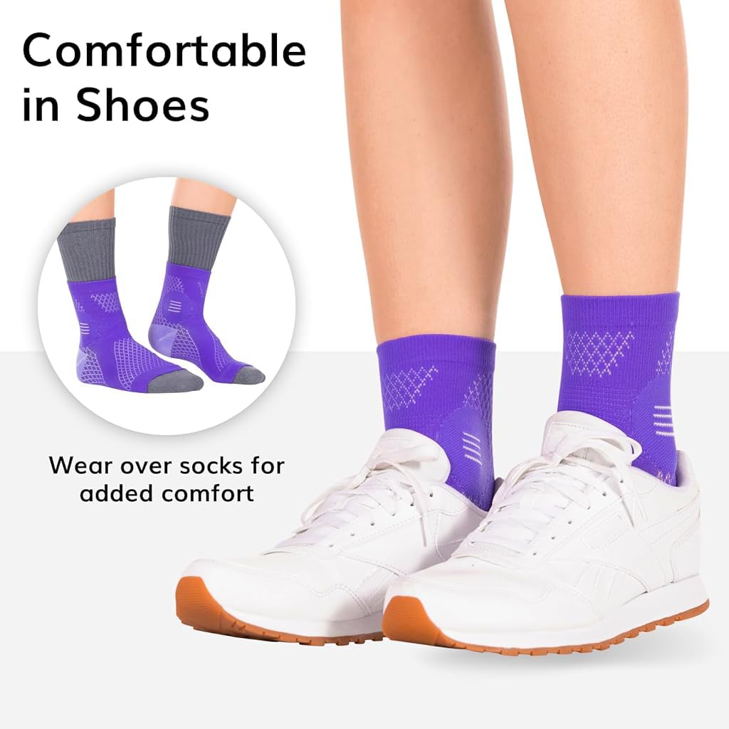 HANNEA 1Pair Ankle Compression Sleeve, Compression Socks for Plantar Fasciitis, Achilles Tendonitis Relief, Open-Toe Foot Sleeves for Men and Women for Foot Swelling, Fatigue & Sprain, L(Purple)