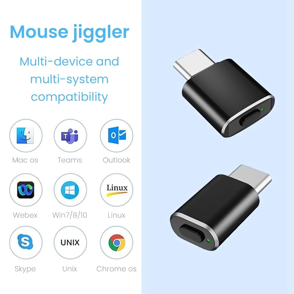 Verilux Type C Mouse Jiggler with 3 Jiggle Modes for Telecommuting Undetectable Mouse Jiggler USB C Mouse Jiggler for Laptop, Desktop, Driver-Free, Simulate Mouse Movement to Keep Screen Active