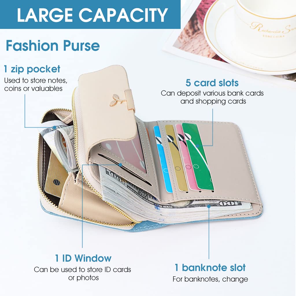 PALAY Mini Wallet For Women PU Leather Purse with Zipper Bifold Card Coin Holder Cash Bag Clutch Wallet Fashion Women Wallet Purse Gift Small Wallet for Girl