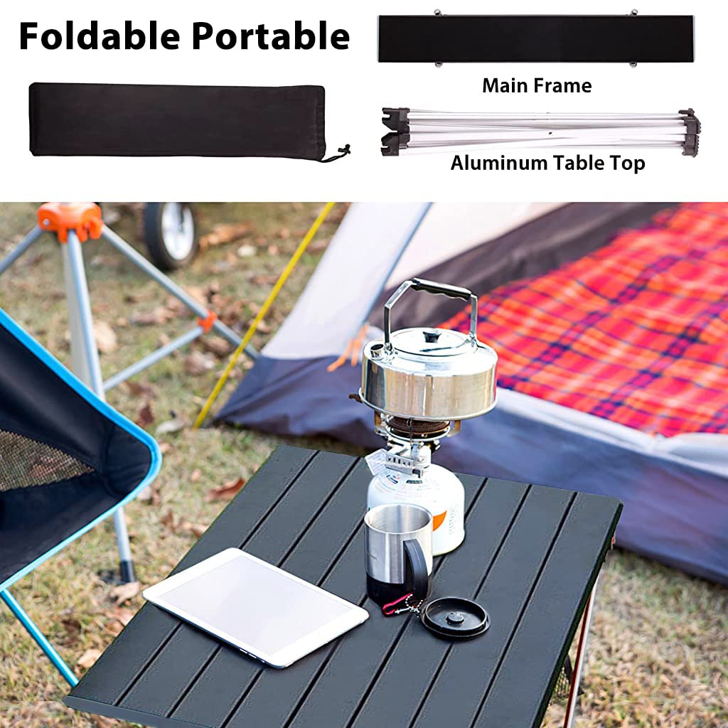 Proberos Camping Table Foldable Table 56 * 40.5cm Aluminum Top for Outdoor Cooking, Hiking, Travel, Picnic, Sturdy Constructed Camping Table with Storage Bag