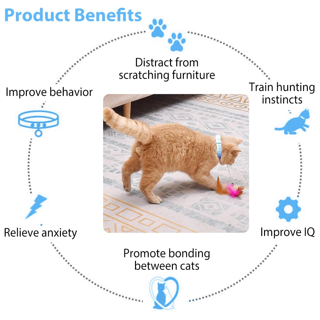 Qpets Cat Teasing Toy Feather Teasing Wand Toy Wearable Collar Cat Teasing Toy with Bell and Feather Cat Self-Entertainment Toy Boredom-Buster Toy