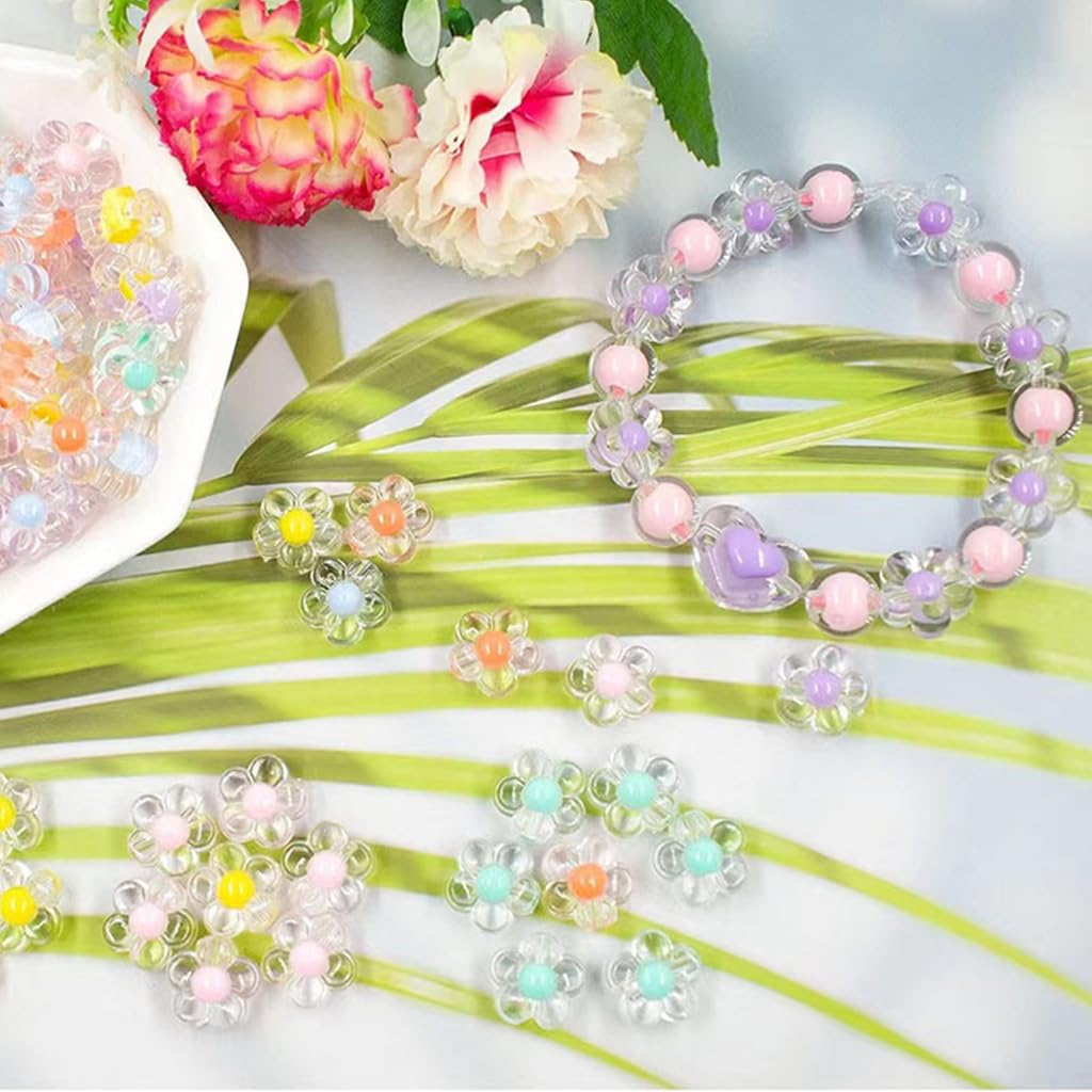 SANNIDHI 174pcs Acrylic Beads for Jewellery Making Kit, Macaron Color Crystal Beads for Bracelet Making, Double Layer Star Heart Flower Round Cute Aesthetic Beads for DIY Hair Ties