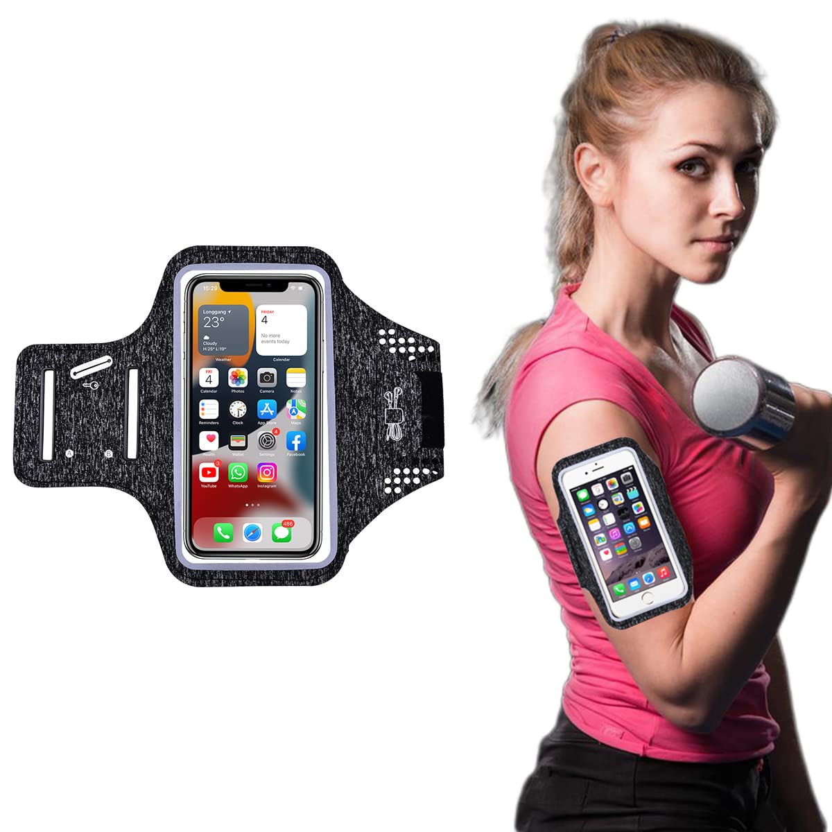 ZIBUYU Phone Armband for Running Anti-Slip Phone Holder for Exercise Armband for 7 inch Mobile PVC Screen Cover Waterproof Phone Holder Earphone Cable Elastic Arm Band for Running, Jogging