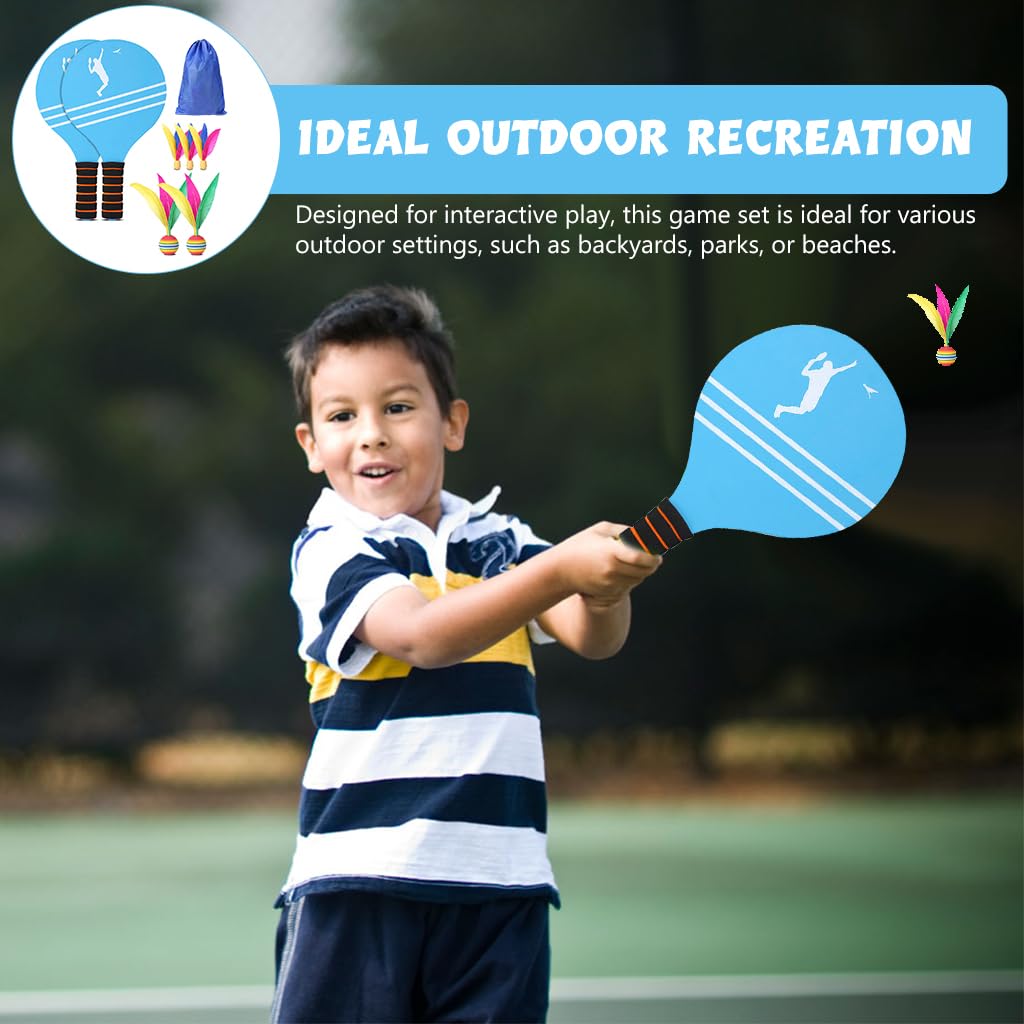 Proberos Racket Game Set Kids Shuttlecock Sport Game Wooden Racket with 4 Feather Ball-Base Shuttlecocks Fun Racket Game Sport Set Kids Outdoor Racket Game Set