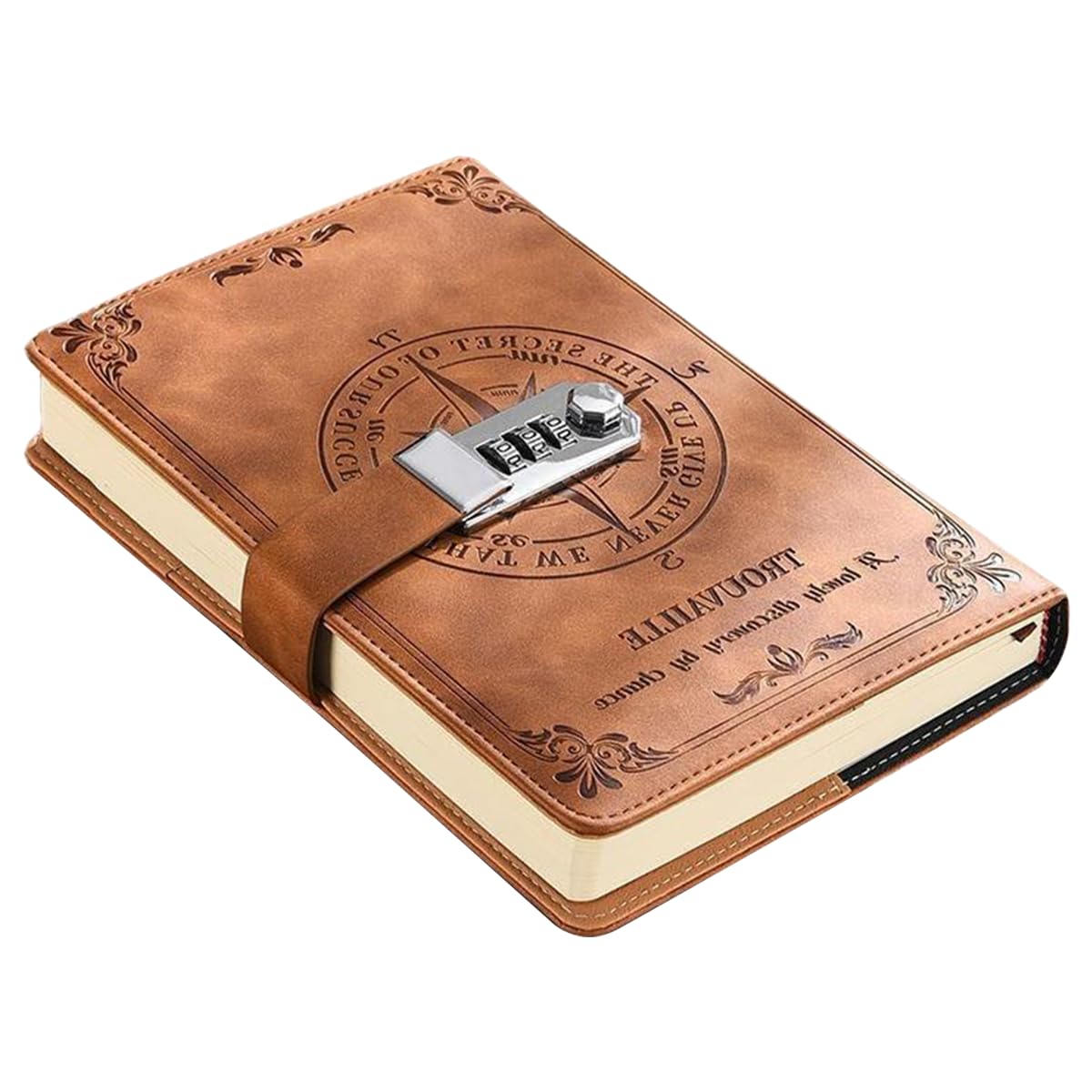 Climberty Diary with Lock, A5 PU Leather Journal with Lock 200 Pages, Lock Diary Vintage Lock Journal Password Protected Notebook, Lock Diary for Men and Women, 22 X 15 cm (Brown)