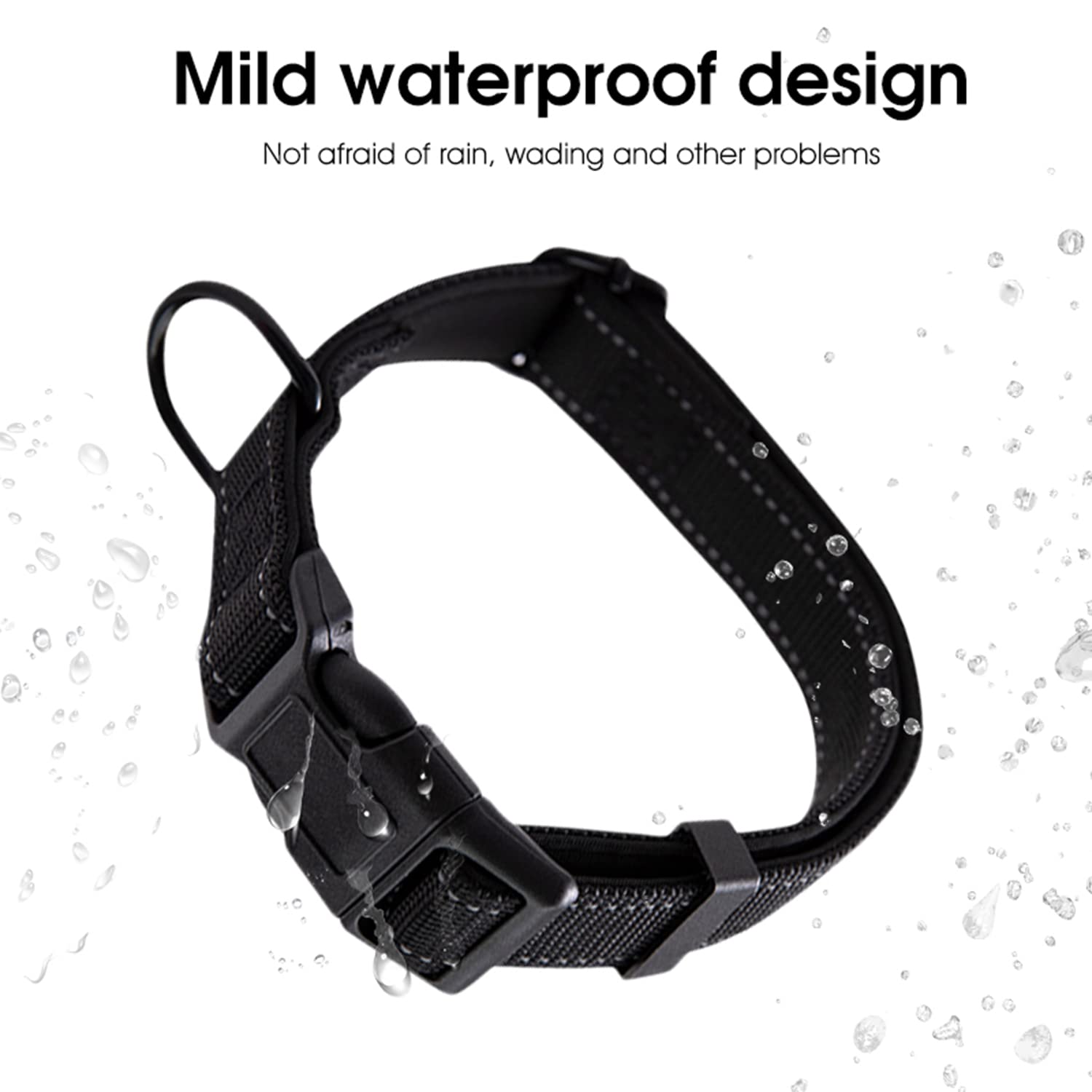 Qpets Reflective Strong Dog Collar for Medium Large Dogs, Nylon Tactical Dogs Collar with Reflective Safety Strip Leash Ring, Dog Training Collar Quick Release Buckle(L, 18.9''-23.2'')